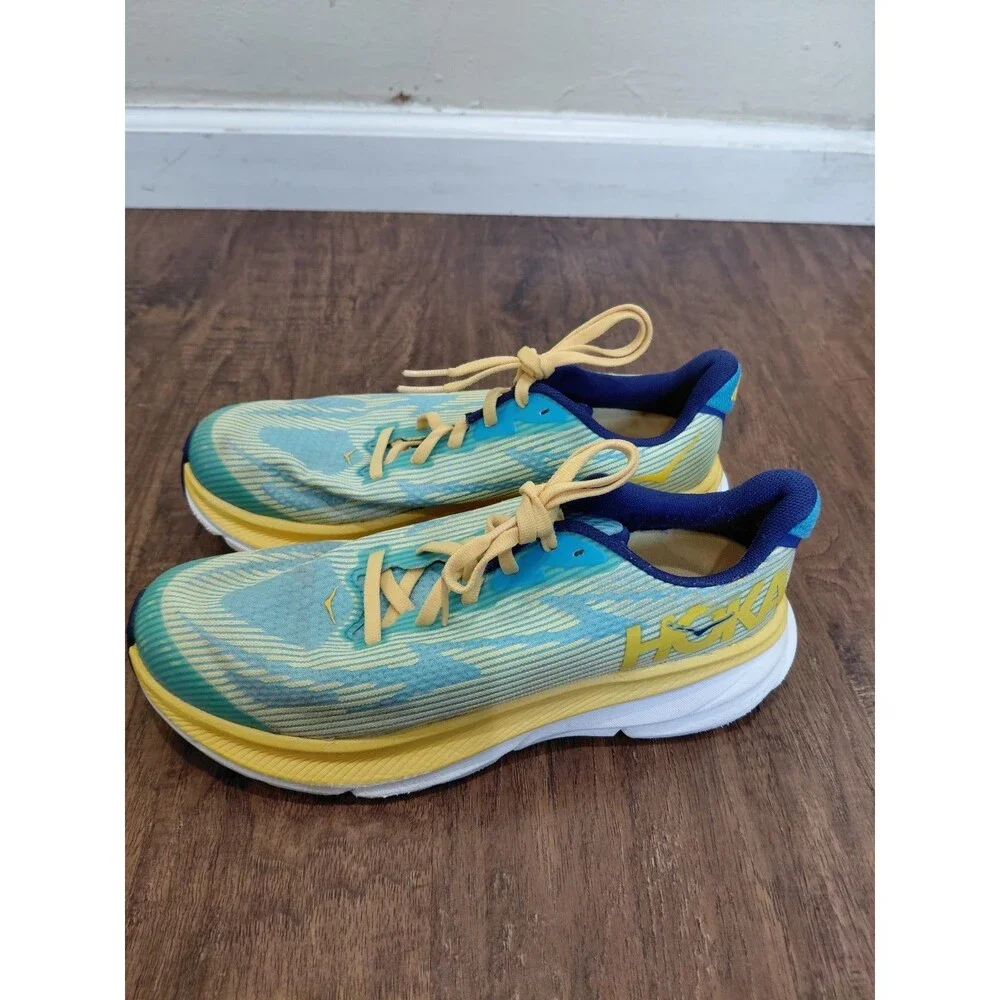 Hoka One One Clifton 9 Youth Size 6MD Green Yellow Blue